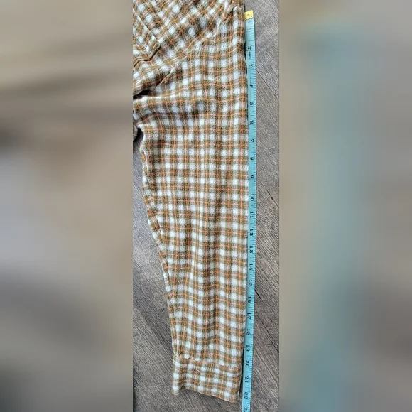 Pilcro Anthtopologie Crinkle Plaid Button-Up Women's L Cream Olive & Pink Flowy - Picture 10 of 12